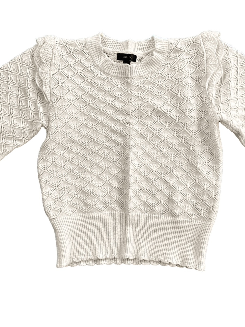 Ivory Pointelle Ruffle Sweater | Size Small - Picture 3 of 4